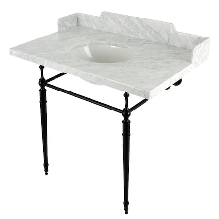 Kingston Brass 36 Carrara Marble Console Sink with Brass Legs, Marble WhiteMatte Black LMS3622M80